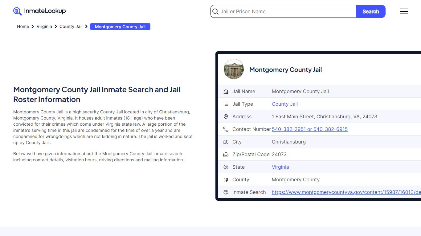 Montgomery County Jail Inmate Search and Jail Roster Information